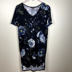 CHRISTIAN SIRIANO Womens V-Neck Black Floral Print Shift Dress Dark Academia Med